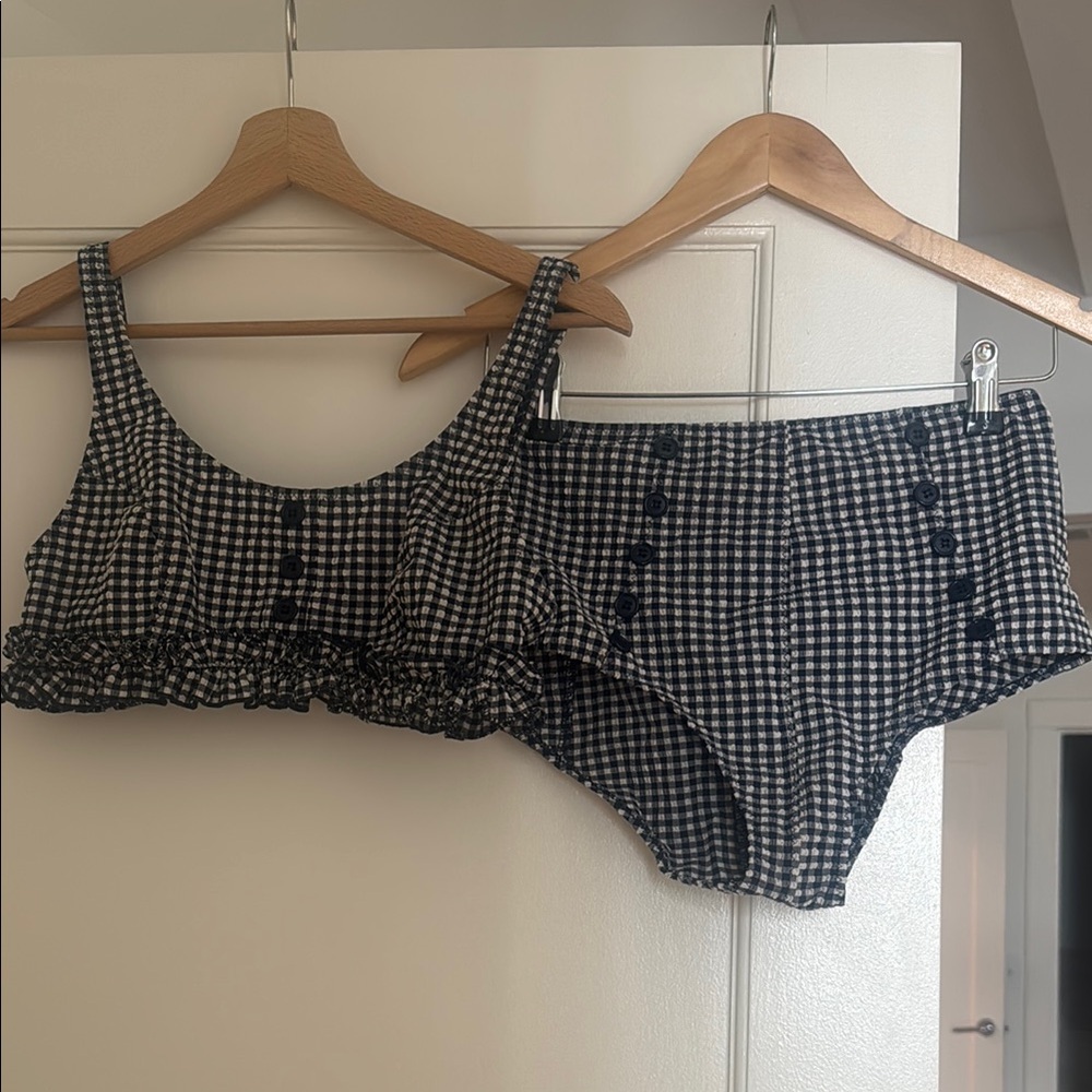 Lisa Marie Fernandez Navy and White Gingham Bikini Set